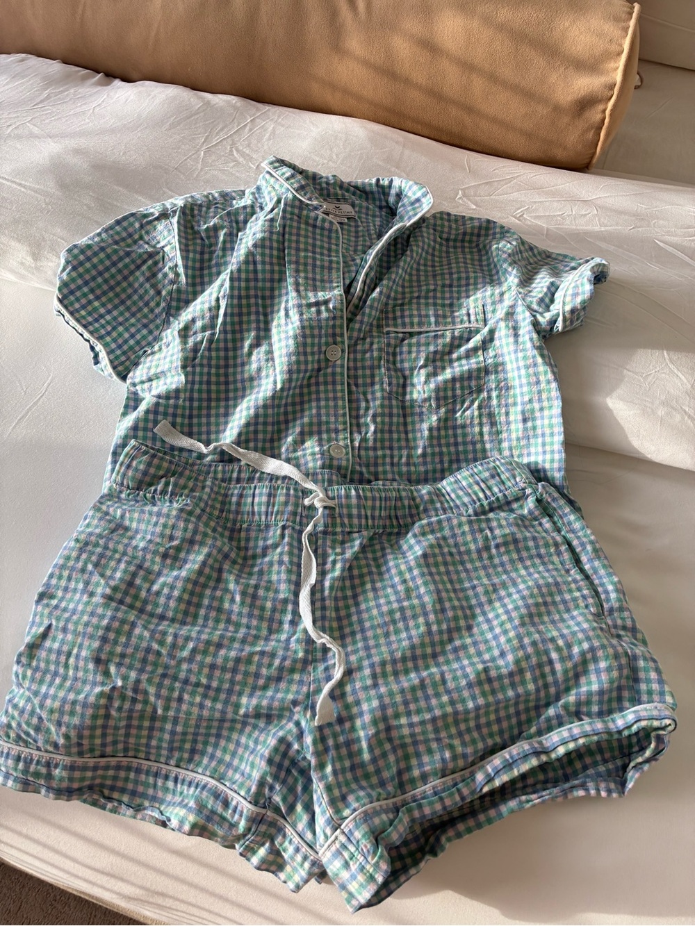 Petite Plume Women's Twill Short Sleeve Pajama Set in Spring Gingham - Size S